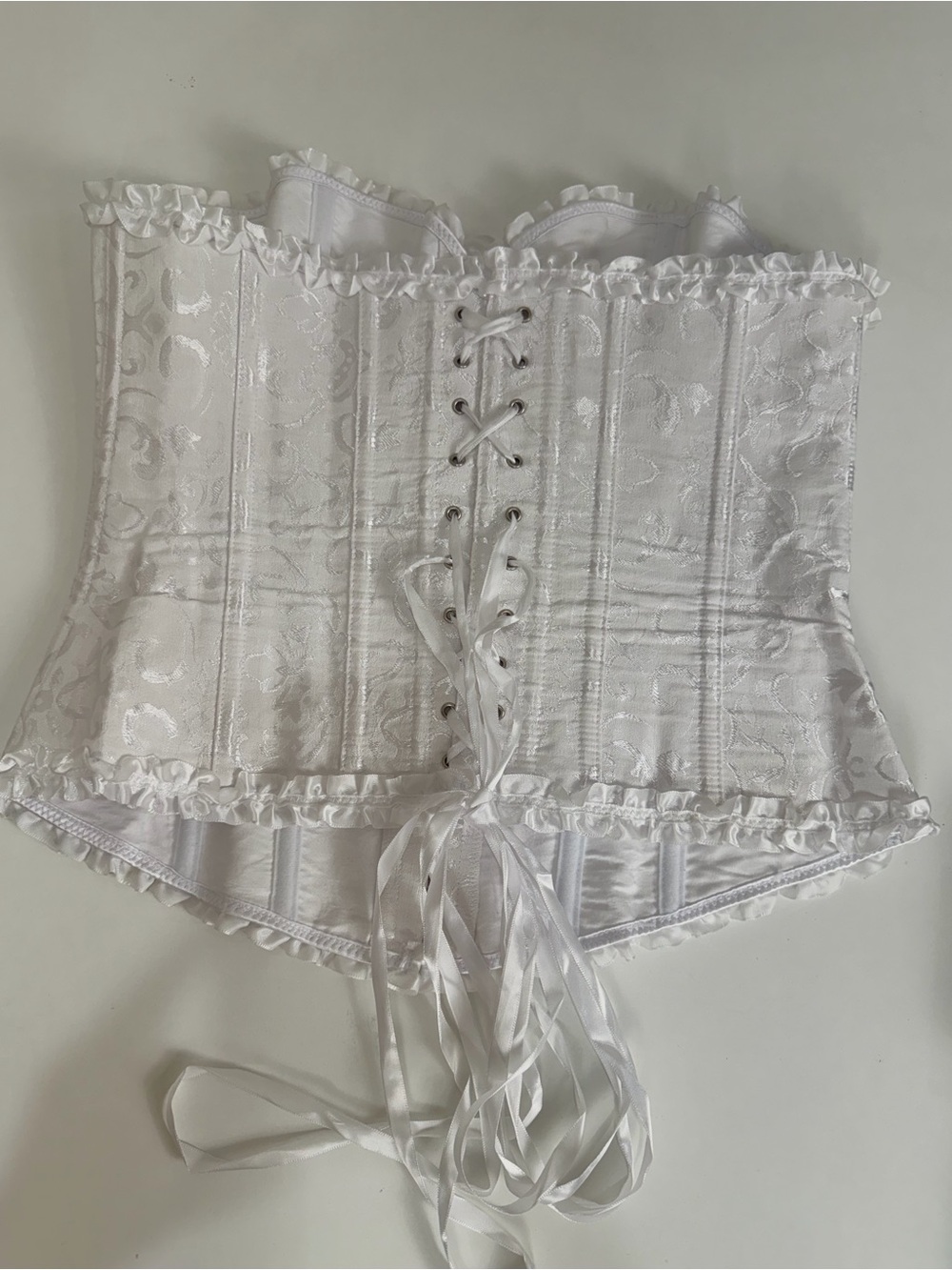 White Brocade Corset Top Lace Up Back Fairycore Gothic Lolita XL